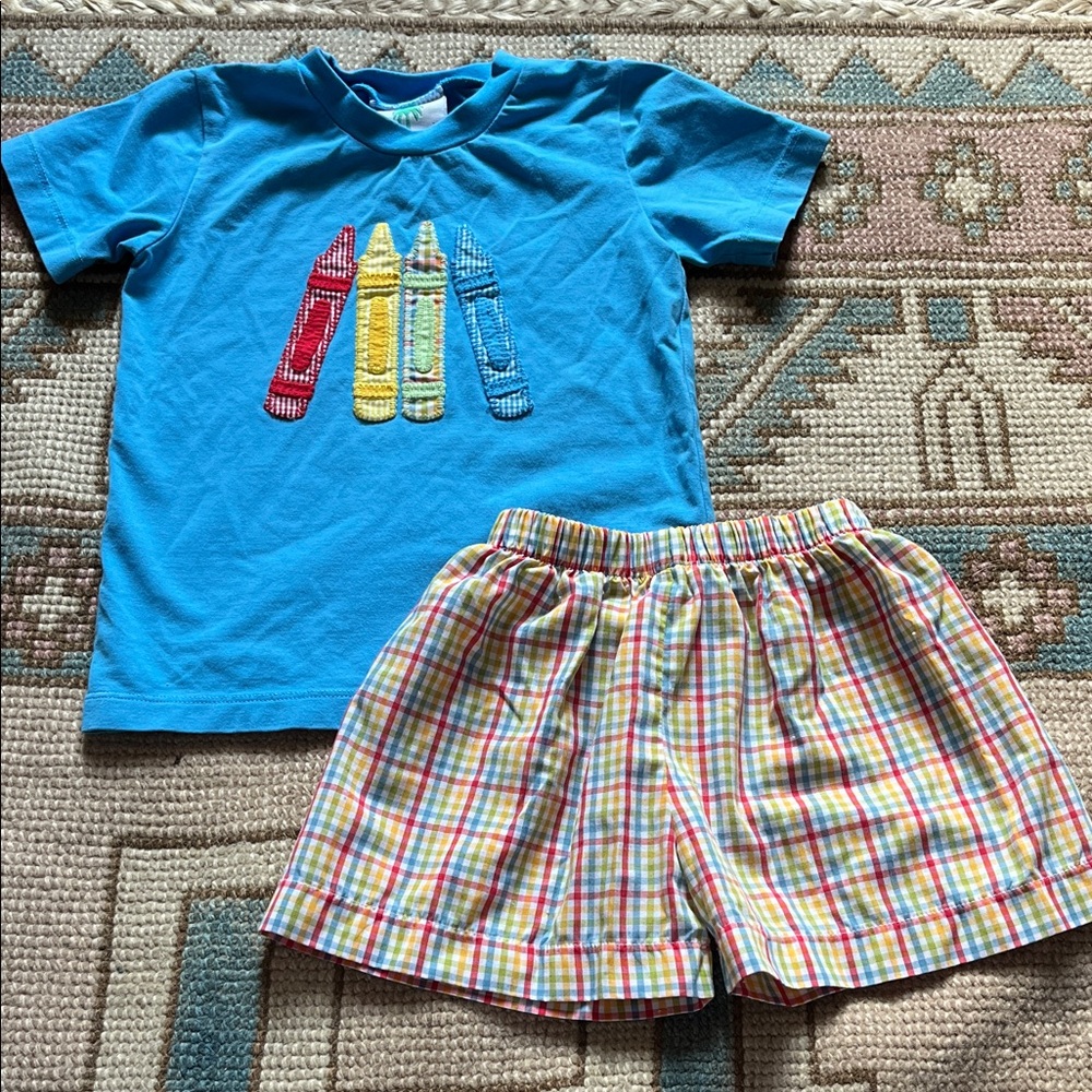 Shrimp & Grits Kids Appliqué Crayon Shirt and Shorts set - size 2T